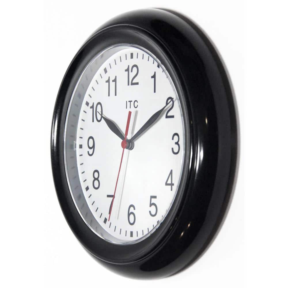 Black Round Plastic Wall Clock with Quartz Movement, 8.75 Inches