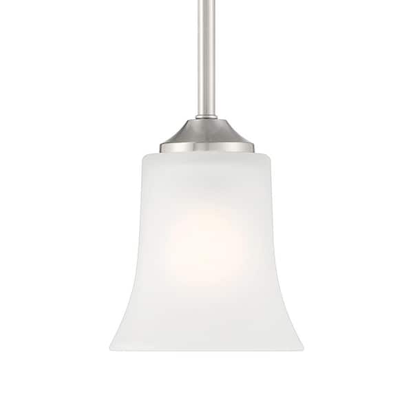 Designers Fountain - Bronson 60-Watt 1-Light Brushed Nickel Transitional Mini Pendant Light with Frosted Glass Shade and No Bulbs Included