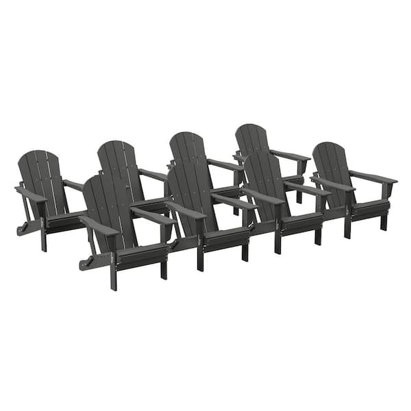 Addison Gray 8-Piece Plastic Folding Outdoor Patio Fade Resistant Adirondack Conversation Chair Set