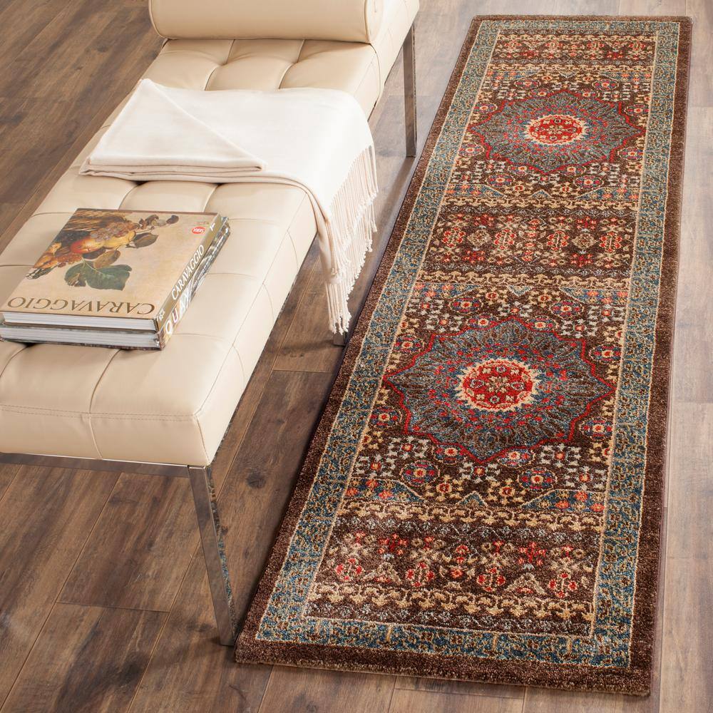 Mahal Navy and Red Synthetic Persian Style Runner Rug
