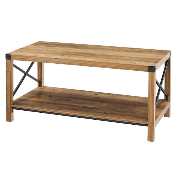 Merra 40 in. Teak Rectangle Wood MDF Coffee Table with Open Lower Shelf