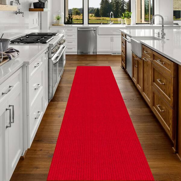 Ottomanson Scrabe Rib Waterproof Non-Slip Rubber Back Runner Rug, 2 ft. W x 8 ft. L, Red, Polypropylene Garage Flooring