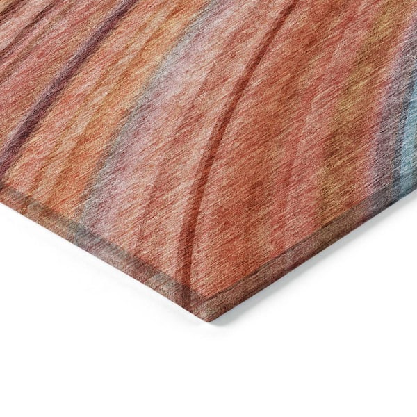 Terra Cotta, Salmon, Orange 10 ft. x 14 ft. Woven Striped Polyester Rectangle Indoor / Outdoor Area Rug