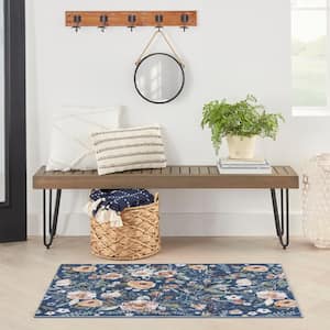 Washables Navy Multicolor 3 ft. x 5 ft. Botanical Traditional Area Rug