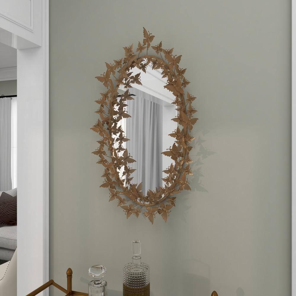 Gold Oval Wood Butterfly Wall Mirror, 19" x 33"