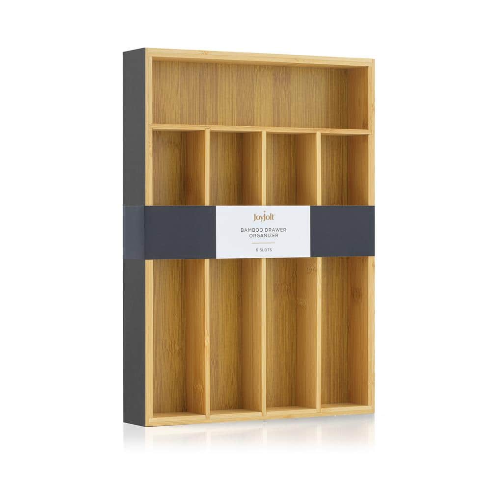 JoyJolt 5-Compartment Bamboo and Black Drawer Organizer