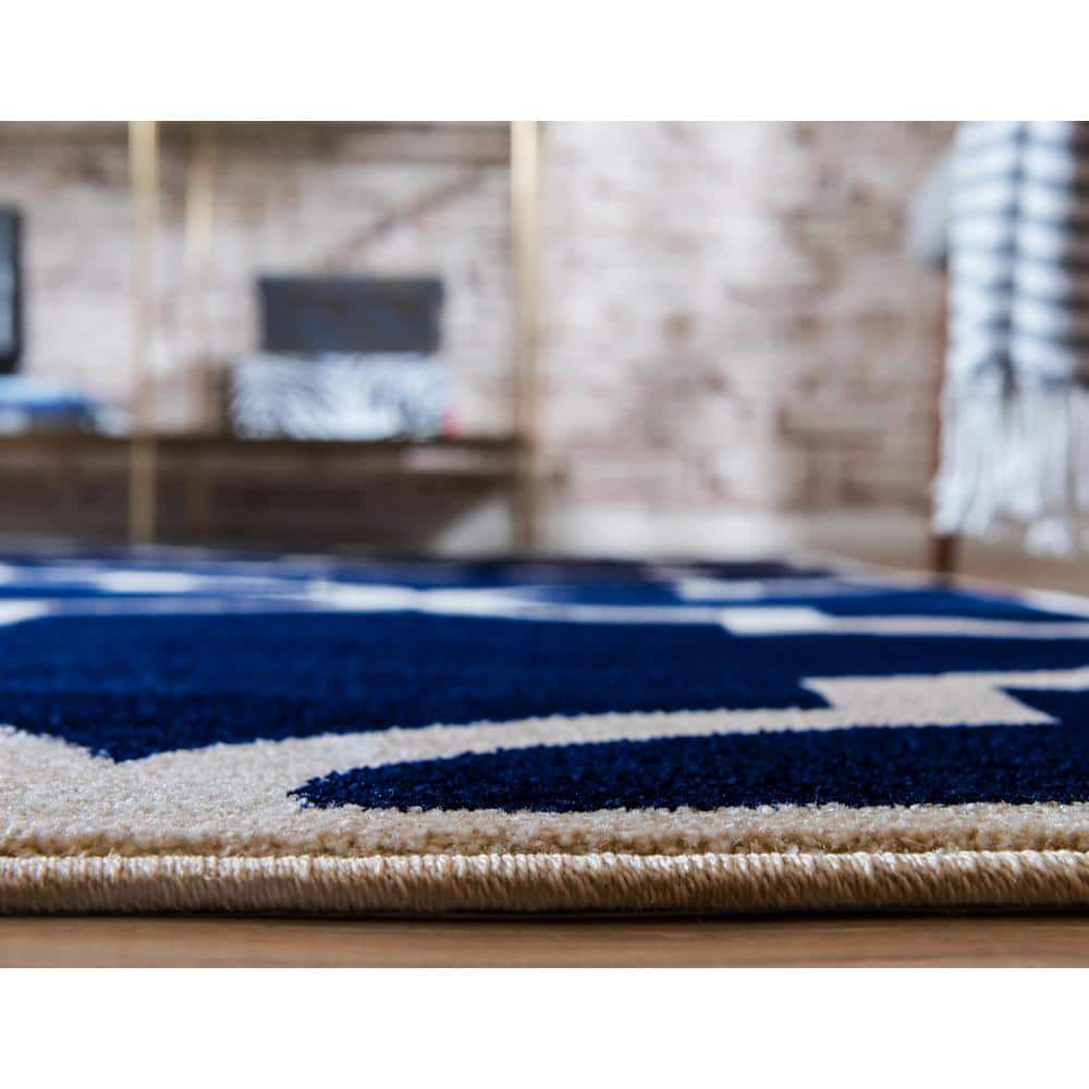 Navy Blue Trellis Rectangular Indoor Rug 5' x 8' - Easy Care & Stain-Resistant