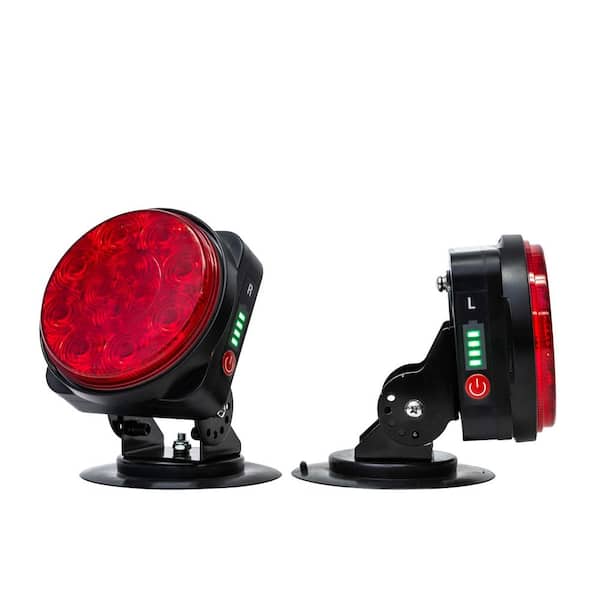 Wireless Trailer Tow Lights - Rechargeable, Pivot Base, Magnetic Suction Mount - 4 Pin Flat Trailer Connector
