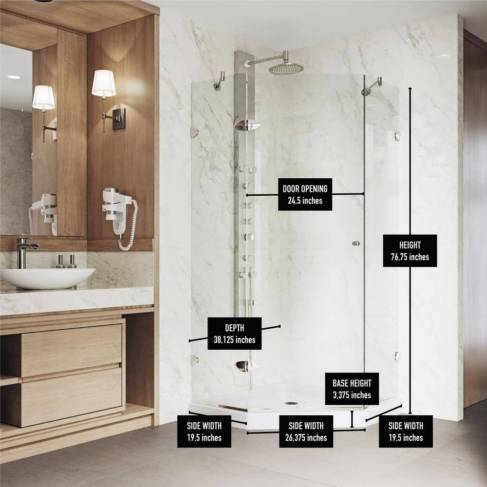 Verona 42'' Brushed Nickel Frameless Neo-Angle Shower Enclosure