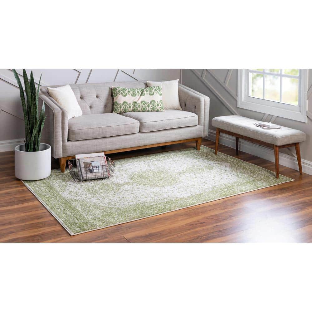 Green Medallion Synthetic Rectangular 9' x 12' Area Rug