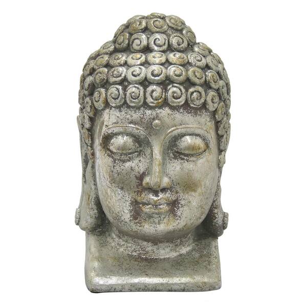 THREE HANDS 10 in. x 10 in. x 16 in. Buddha Head in Silver Resin/Magnesium