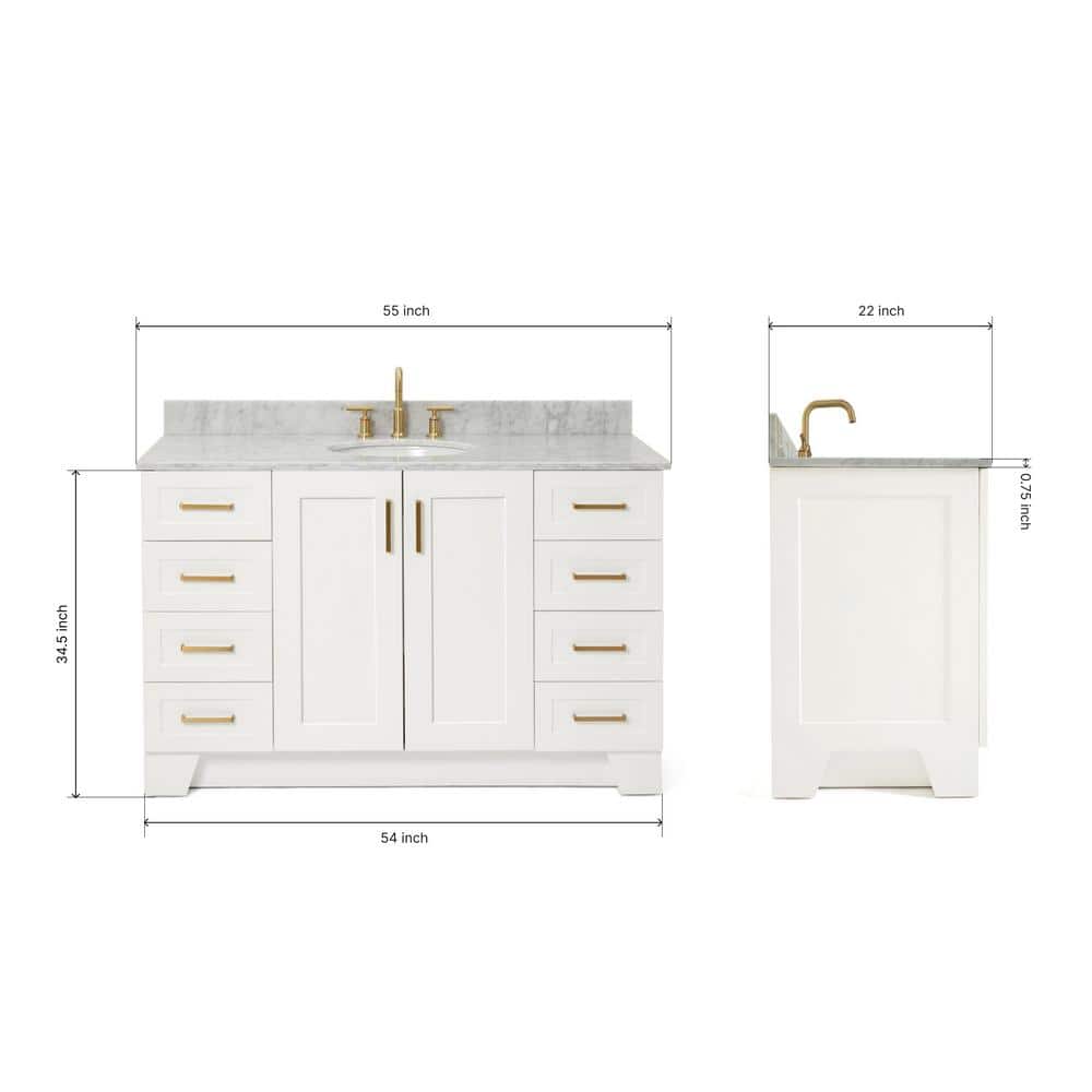 Taylor White Marble Top Freestanding Single Vanity, 55"