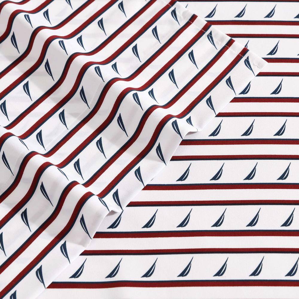 Full White and Red Striped Polyester Microfiber Bedding Set