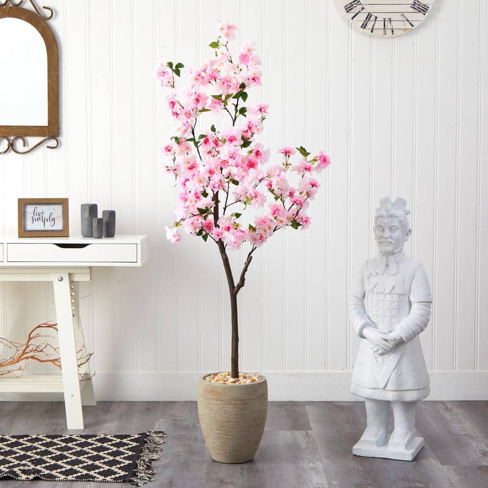 Nearly Natural 5.5 ft. Cherry Blossom Artificial Tree in Sand