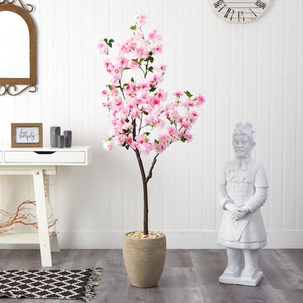 Nearly Natural 5.5 ft. Cherry Blossom Artificial Tree in Sand Colored ...
