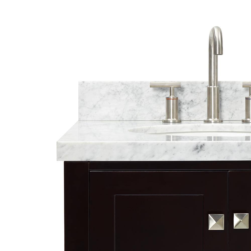 Espresso Double Basin Vanity with Marble Top and Nickel Hardware