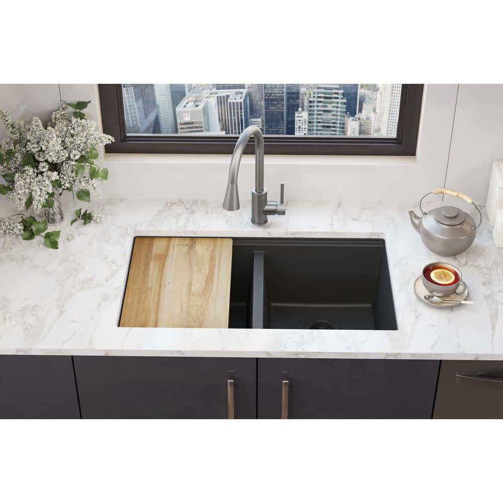 Matte Black Quartz Double Bowl Undermount Workstation Sink