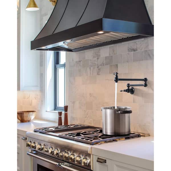 Wall Mounted Pot Filler with Double Handle and Double Joint Swing Arm Faucet in Oil Rubbed Bronze