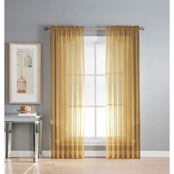 Window Elements Sheer Diamond Sheer 56 in. W x 90 in. L Rod Pocket Extra Wide Curtain Panel in Gold