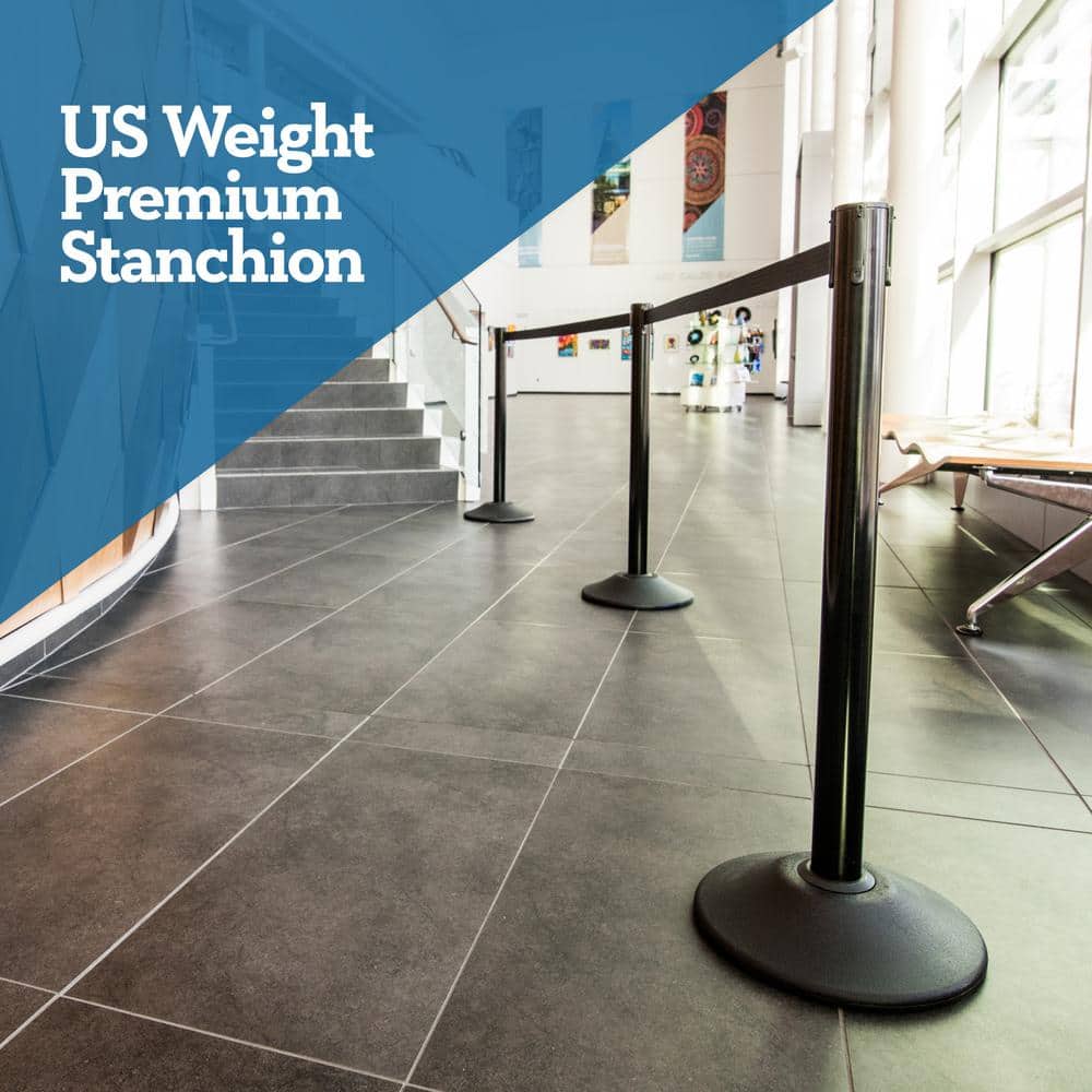 Black Steel Stanchion with 13-Foot Retractable Belt - 2 Pack