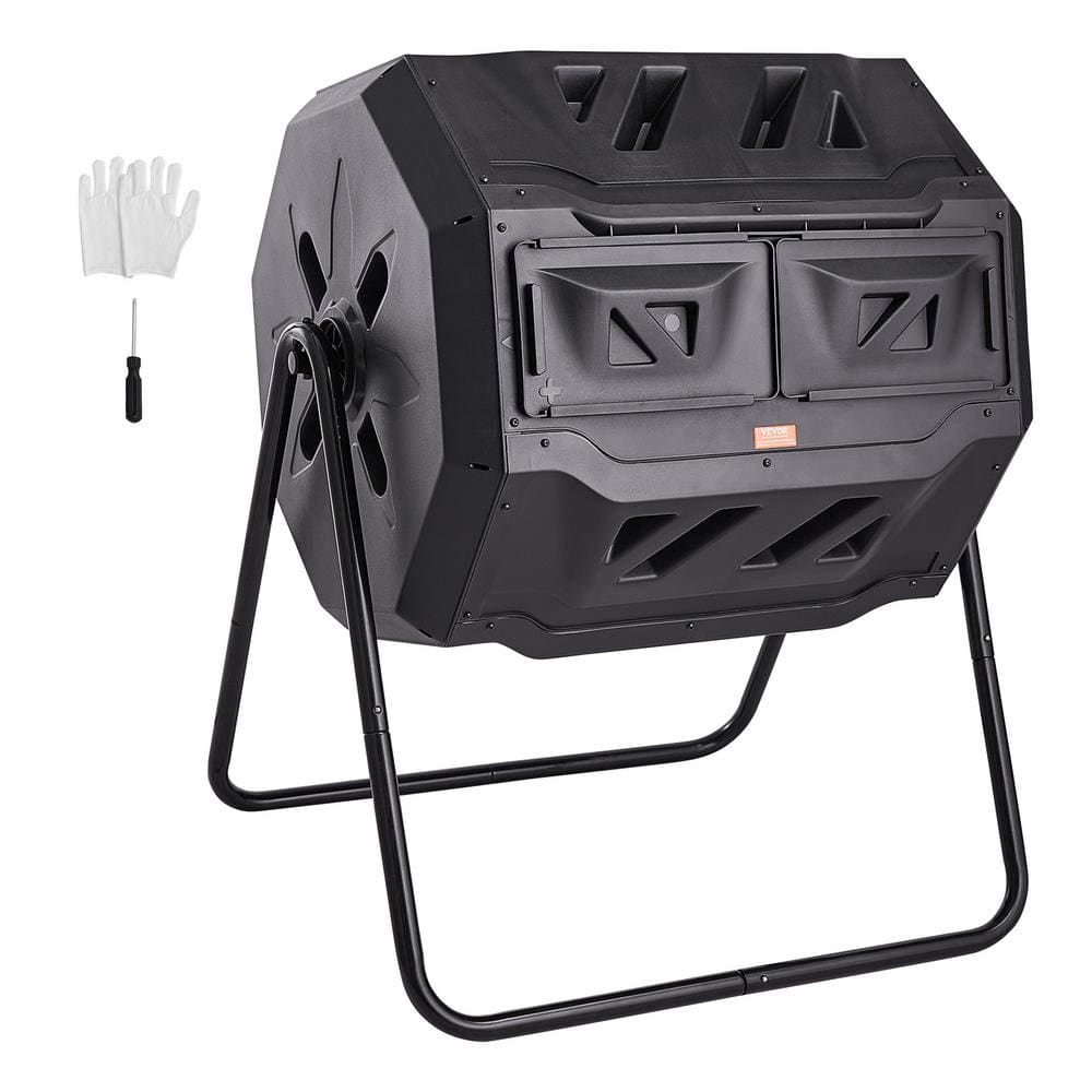 VEVOR Compost Bin 43 Gal. Dual Chamber Composting Tumbler Large Tumbling Composter with 2 Sliding Doors and Frame FGDFJ43JL000693KAV0 - The Home Depot