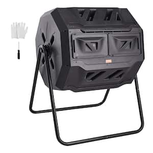 Compost Bin 43 Gal. Dual Chamber Composting Tumbler Large Tumbling Composter with 2 Sliding Doors and Frame