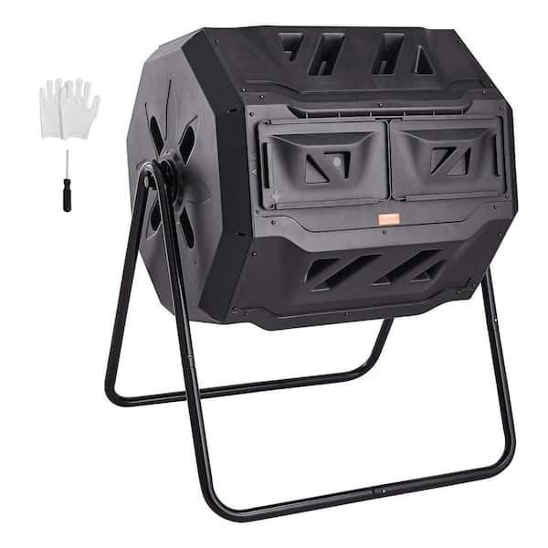VEVOR Compost Bin 43 Gal. Dual Chamber Composting Tumbler Large Tumbling Composter with 2 Sliding Doors and Frame