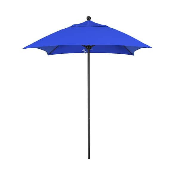 California Umbrella 6 ft. Square Black Aluminum Commercial Market Patio Umbrella with Fiberglass Rib and Push Lift in Pacific Blue Sunbrella