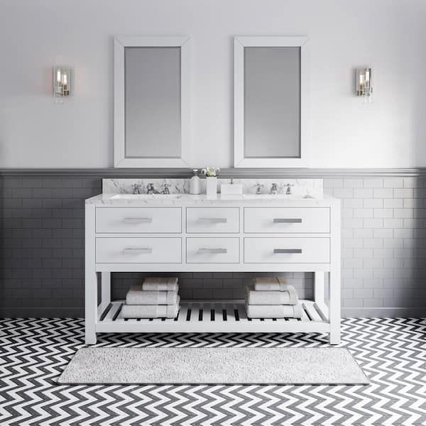60 in. Vanity in Carrara White with Marble Vanity Top in Carrara White