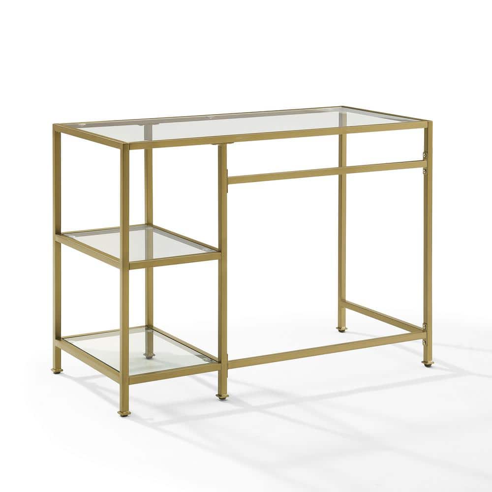Sleek Gold-Frame 46" Glass-Top Modern Desk/Vanity