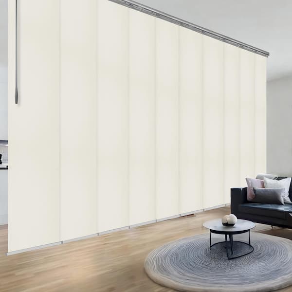 EMOH Putty 120 in. - 218 in. W x 94 in. L Adjustable 10-Panel in Satin Nickel Double Rail Panel Track with 23.5 in. Slates