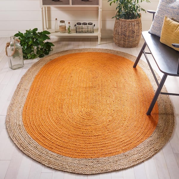 Natural Fiber Orange/Beige 5 ft. x 8 ft. Woven Ascending Oval Area Rug