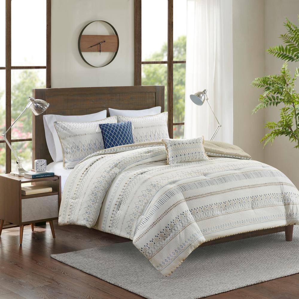 King Blue Reversible Microfiber Comforter Set with Throw Pillows