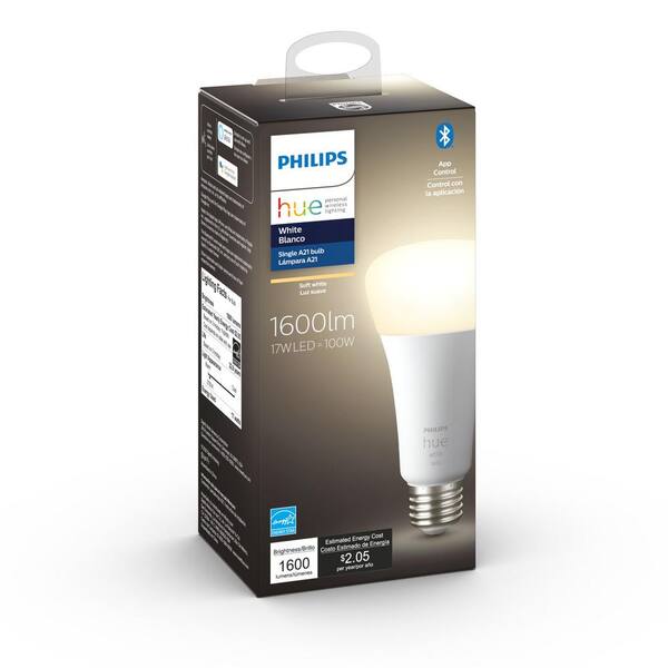 Overgang Ansigt opad markedsføring Philips Hue White A21 100W Equivalent Dimmable Smart LED Light Bulb with  Bluetooth 580845 - The Home Depot