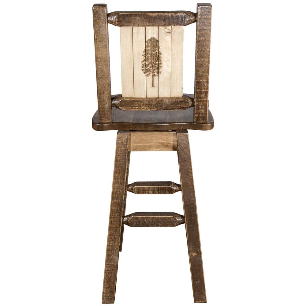 Rustic American Frontier 30" Swivel Barstool with Pine Tree Motif