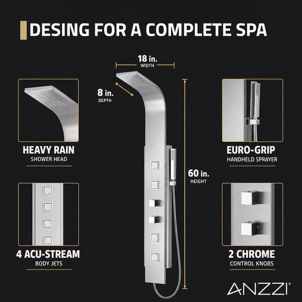 ANZZI VISOR Series 60 in. 4-Jetted Full Body Shower Panel System