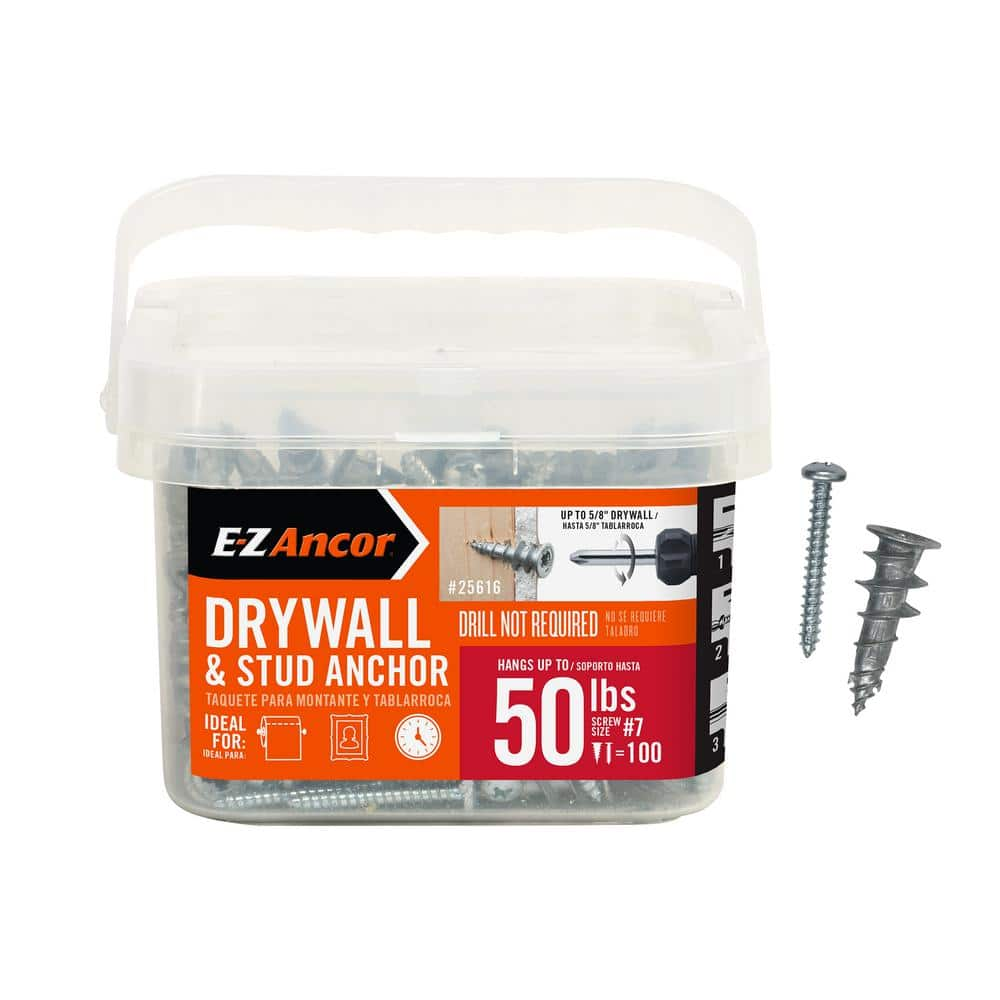 E-Z Ancor Stud Solver 50 lbs. Drywall and Stud Anchors (100-Pack) 25616 ...