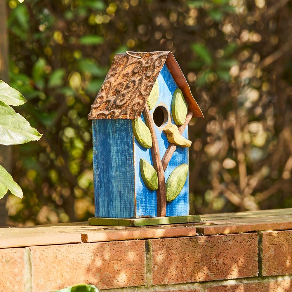 9.75 in. H Distressed Solid Wood Birdhouse with Leaves price history on PriceWatchPro