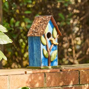 9.75 in. H Distressed Solid Wood Birdhouse with Leaves