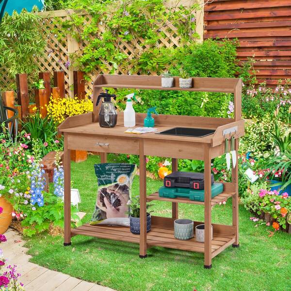 Phewnyzo 45.2 in.W x 47.6 in.H Dark Brown Fir Wood Garden Potting