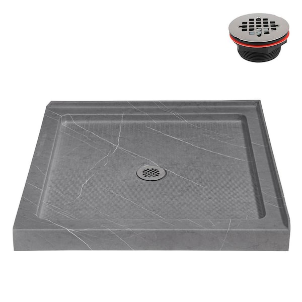 36 in. x 36 in. Corner Acrylic Shower Pan Base in Matte Grey with Center Drain Included