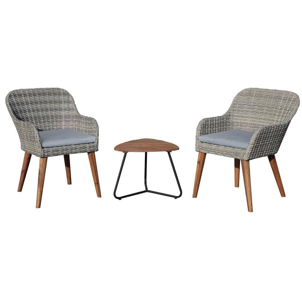 3-Piece Metal Outdoor Bistro Set with Gray Cushions