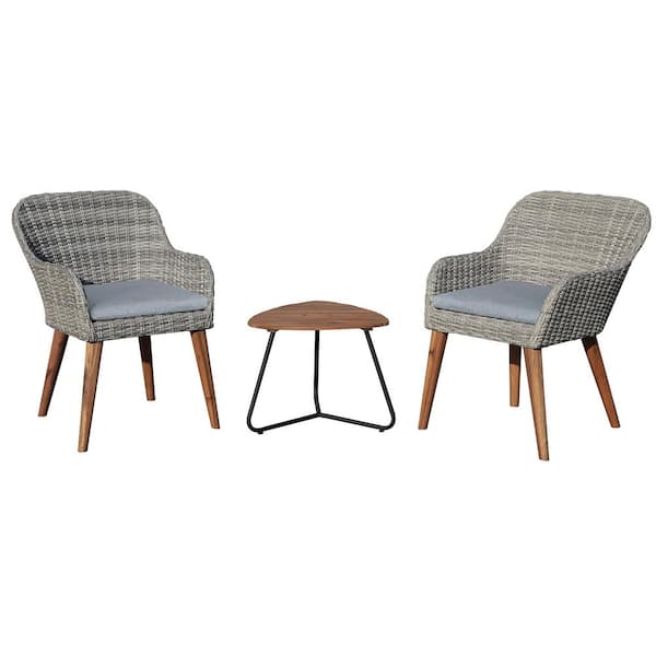 Freestyle 3-Piece Metal Outdoor Bistro Set with Gray Cushions