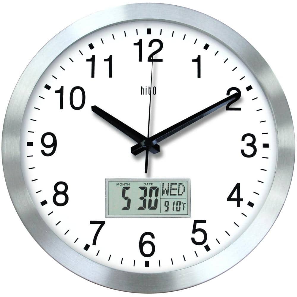 RETRO ROUND ANALOGUE WALL CLOCK Quartz Quiet Silver Accurate Timepiece Battery 