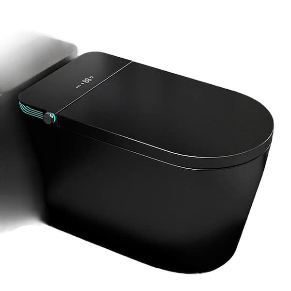 FAMYYT 1-Piece Toilet 1.28 GPF Single Flush Elongated Smart Toilet in Black with Auto Open/Close, Heated Seat and Warm Water