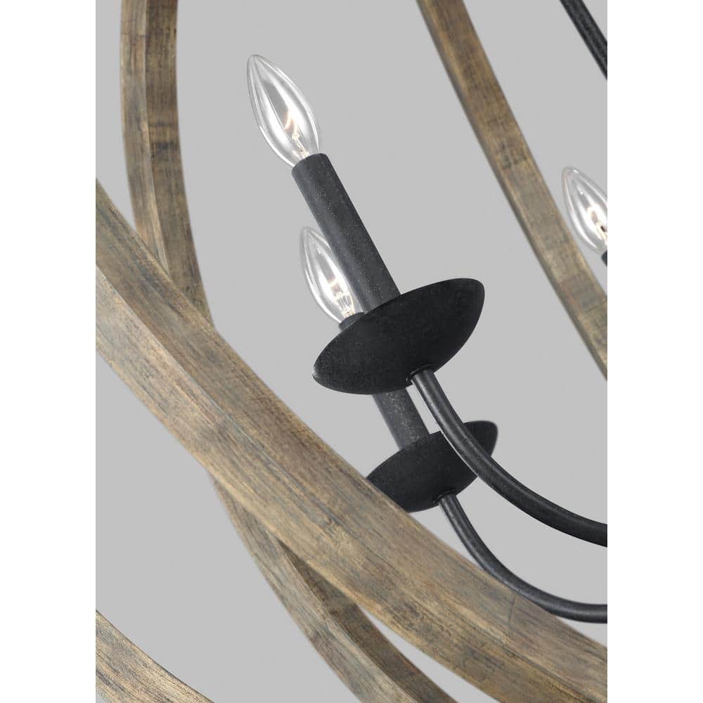 Allier 6-Light Weathered Oak Wood & Antique Iron Chandelier