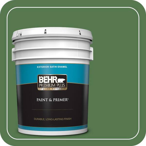 BEHR PREMIUM PLUS 5 gal. #450D-7 Torrey Pine Satin Enamel Exterior Paint & Primer