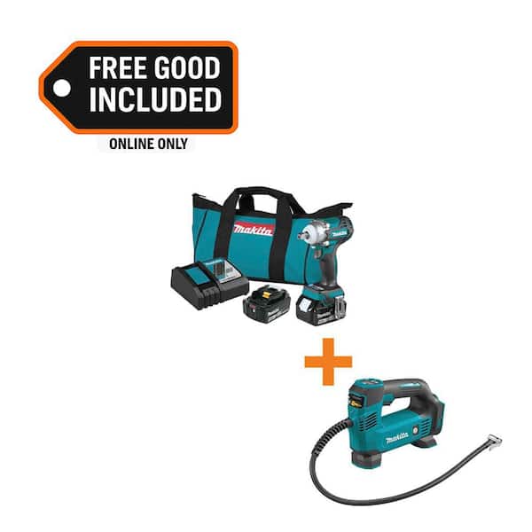 18V LXT Brushless 4-Speed 1/2 in. sq. Drive Impact Wrench Kit (5.0Ah) with 18V LXT Electric Portable Inflator