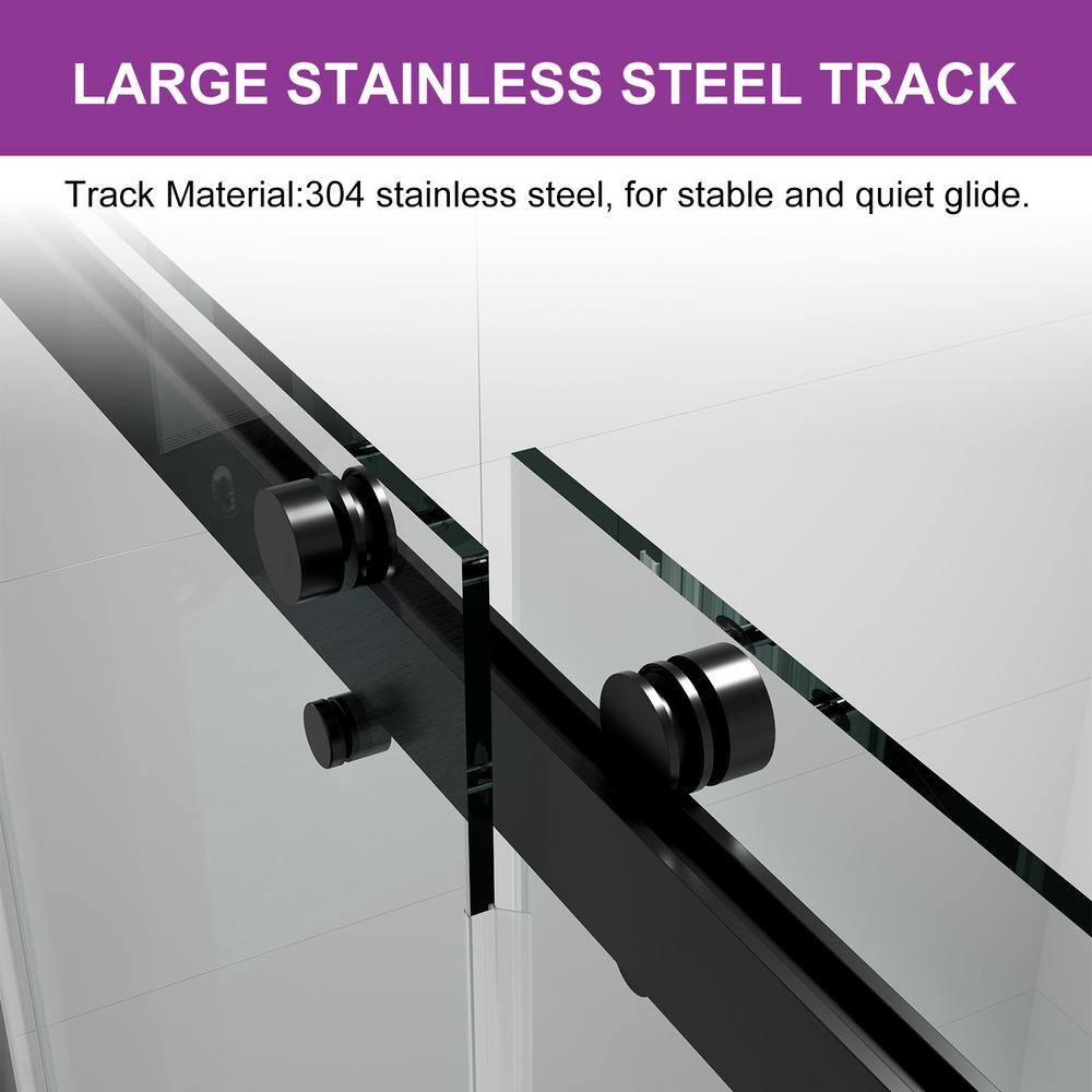 Oceanus 59" Matte Black Frameless Sliding Shower Door with Clear Glass