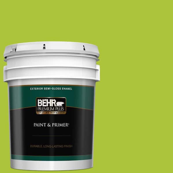 BEHR PREMIUM PLUS 5 gal. #410B-6 Crisp Green Semi-Gloss Enamel Exterior Paint & Primer